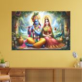 Lichtgevende Goden Kunst: Krishna Radha, Goddelijk Canvas Afdruk (Insitu (Woonkamer))
