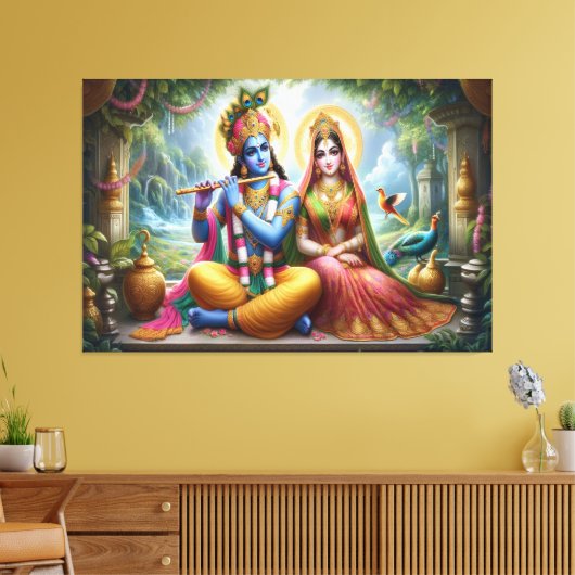 Lichtgevende Goden Kunst: Krishna Radha, Goddelijk Canvas Afdruk (Insitu (Woonkamer))