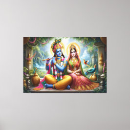 Lichtgevende Goden Kunst: Krishna Radha, Goddelijk Canvas Afdruk