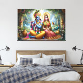 Lichtgevende Goden Kunst: Krishna Radha, Goddelijk Canvas Afdruk (Insitu (Slaapkamer))