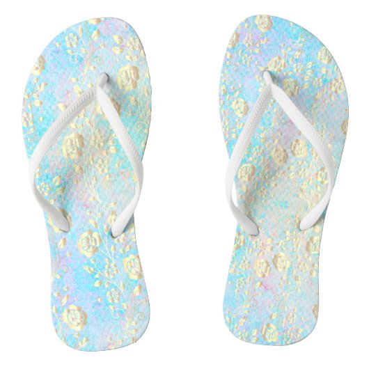 Lichtgevende Gouden Bloemen op Pastels Teenslippers (Voetbed)