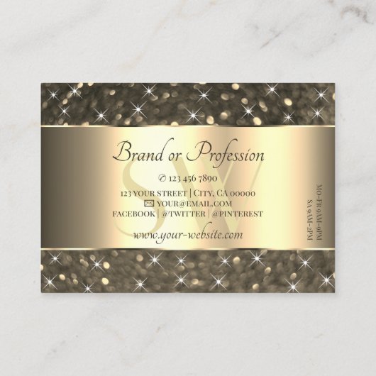 Lichtgevende Gouden Glitter Sterren Gouden Grens M Visitekaartje (Achterkant)