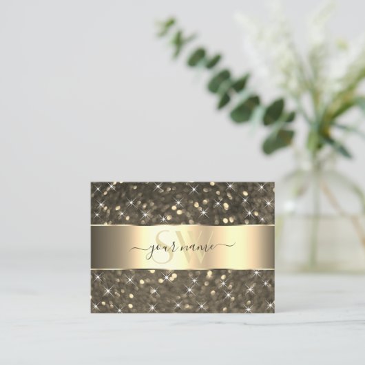 Lichtgevende Gouden Glitter Sterren Gouden Grens M Visitekaartje (Staand voorkant)