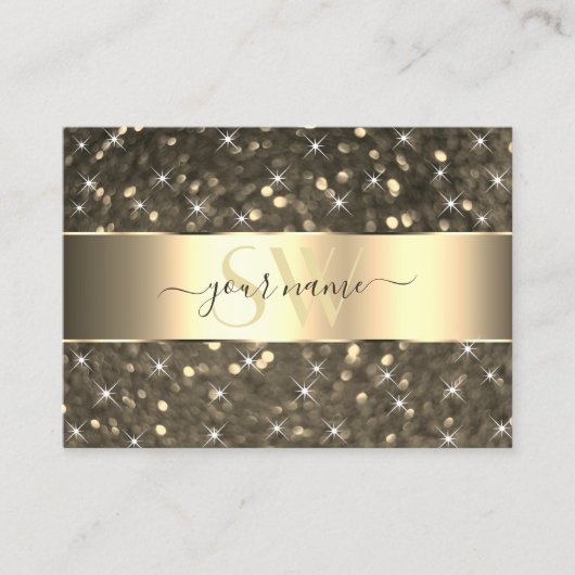 Lichtgevende Gouden Glitter Sterren Gouden Grens M Visitekaartje (Voorkant)