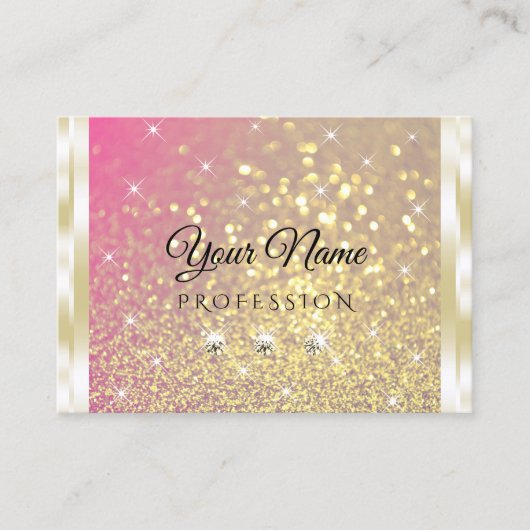 Lichtgevende Gouden Roze Paarse Glitter Diamonds L Visitekaartje (Voorkant)