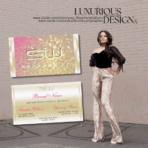 Lichtgevende Gouden Roze Paarse Glitter Monogram L Visitekaartje