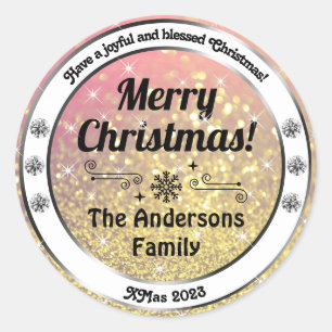Lichtgevende Gouden Sparkle Glitter Kerstmisetiket Ronde Sticker