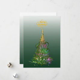 Lichtgevende groene kerstboom plat kerstkaart