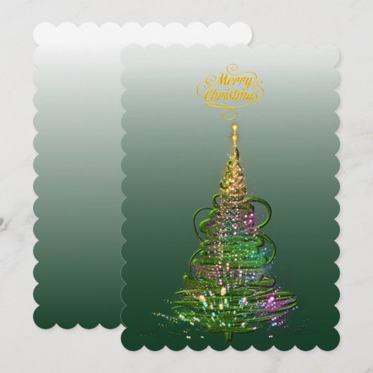 Lichtgevende groene kerstboom platte kerstkaart kaart (Voorkant / Achterkant)