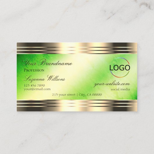Lichtgevende groene marmeren gouden randen en Logo Visitekaartje (Achterkant)