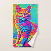 Lichtgevende katachtige: kleurrijke neonkat bad handdoek (Handdoek)