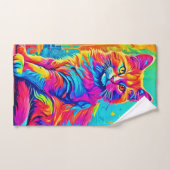 Lichtgevende katachtige: kleurrijke neonkat bad handdoek (Handdoek)