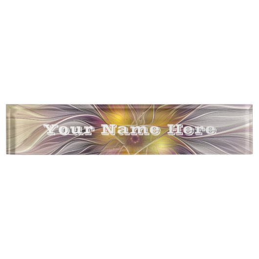 Lichtgevende Kleurrijke Bloem Abstracte Fractal Ti Naambordje (Voorkant)