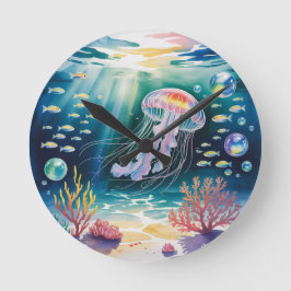 Lichtgevende kwal onderwater scène ronde klok