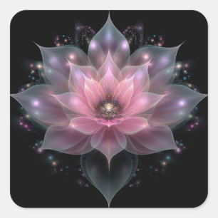 Lichtgevende Lotusbloem - Licht Roze Zwarte Bloeme Vierkante Sticker