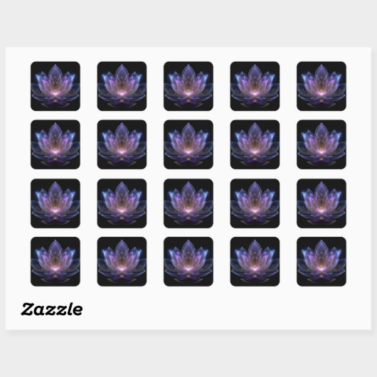 Lichtgevende Lotusbloem - Paars Blauw Zwart Bloemm Vierkante Sticker (Vel)