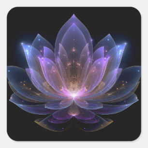 Lichtgevende Lotusbloem - Paars Blauw Zwarte Bloem Vierkante Sticker