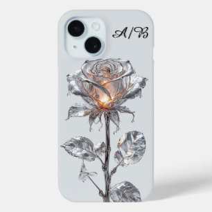 Lichtgevende Metallic Zilveren Roos iPhone 15 Case
