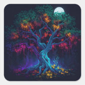 Lichtgevende Neon Tree of Life Vierkante Sticker (Voorkant)