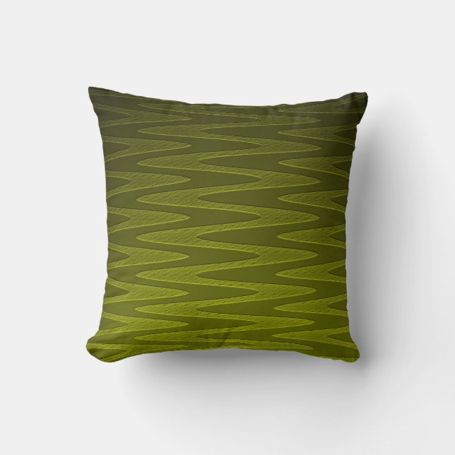 Lichtgevende Olijfgroene Zigzag Patroon Kussen (Voorkant)