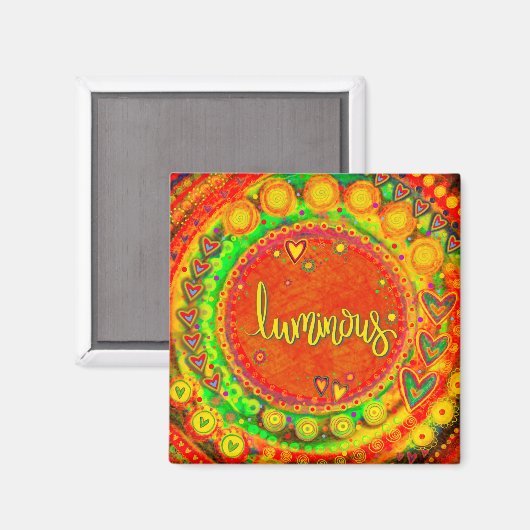 Lichtgevende Oranje Bloemenhart Moderne Inspirivit Magneet (Voorkant / Achterkant)