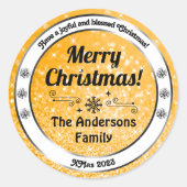 Lichtgevende Oranje Sparkle Glitter Kerstmisetiket Ronde Sticker (Voorkant)