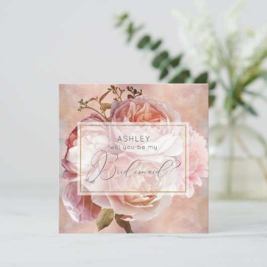 LICHTGEVENDE ROOS Elegante Moderne Bloemen Bruidsm Kaart (Staand voorkant)