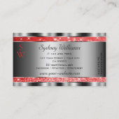 Lichtgevende Ruby Red Glitter Stars Initialen Zilv Visitekaartje (Achterkant)