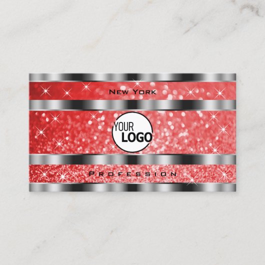 Lichtgevende Ruby Red Glitter Sterren en Logo Silv Visitekaartje (Voorkant)