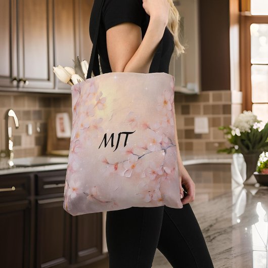 Lichtgevende Sakura Kersenbloesem takken Monogram Tote Bag