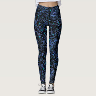Lichtgevende verspreide planten outlines.Blue Zwar Leggings