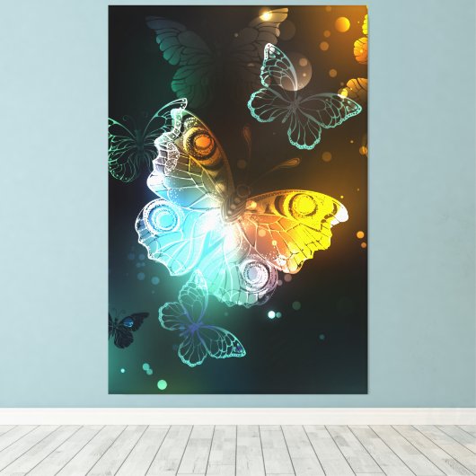 Lichtgevende vlinder en nachtvlinders canvas afdruk (Insitu (Houten vloer))