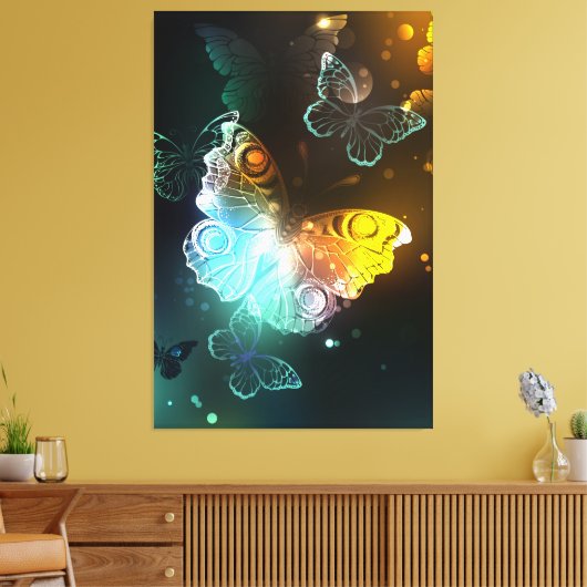 Lichtgevende vlinder en nachtvlinders canvas afdruk (Insitu (Woonkamer))