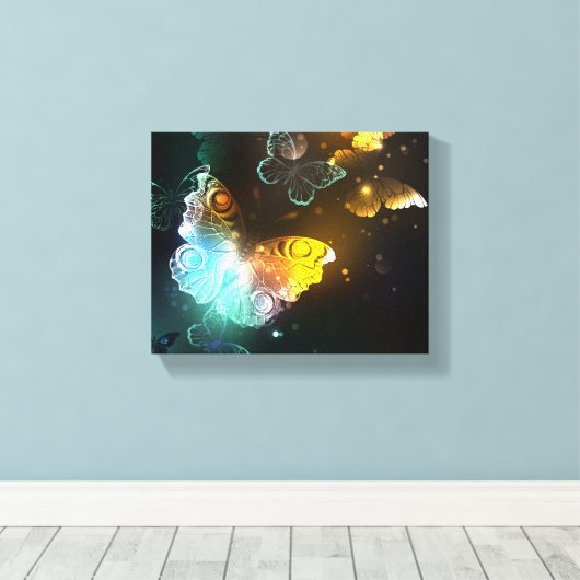 Lichtgevende vlinder en nachtvlinders canvas afdruk (Insitu (Houten vloer))
