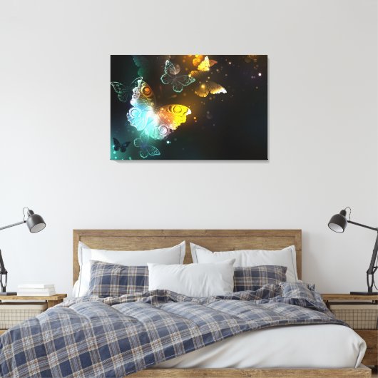 Lichtgevende vlinder en nachtvlinders canvas afdruk (Insitu (Slaapkamer))