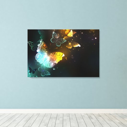 Lichtgevende vlinder en nachtvlinders canvas afdruk (Insitu (Houten vloer))