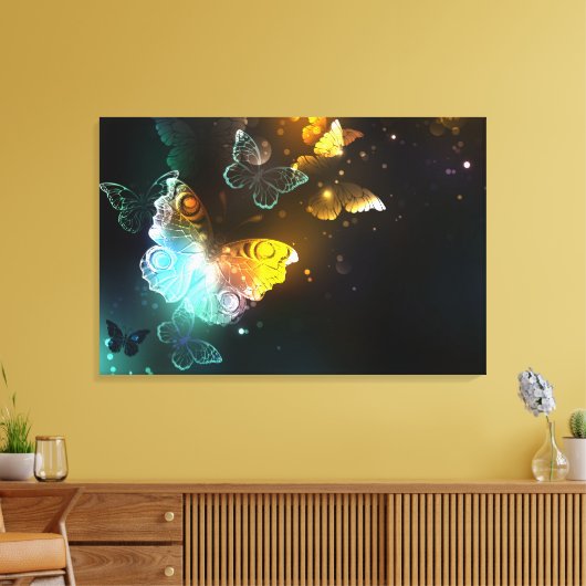 Lichtgevende vlinder en nachtvlinders canvas afdruk (Insitu (Woonkamer))