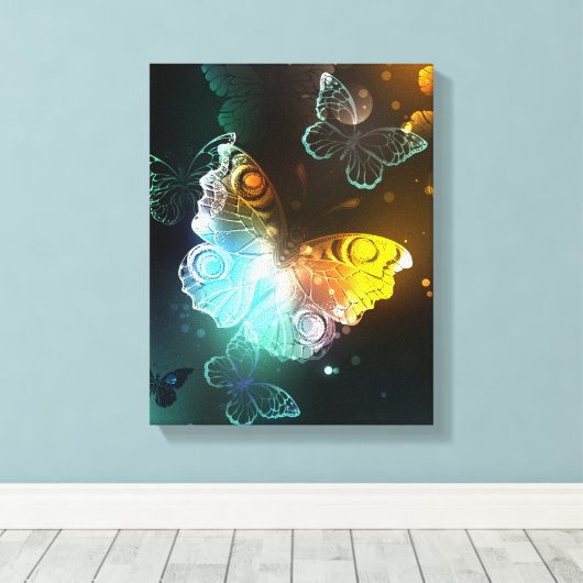 Lichtgevende vlinder en nachtvlinders canvas afdruk (Insitu (Houten vloer))