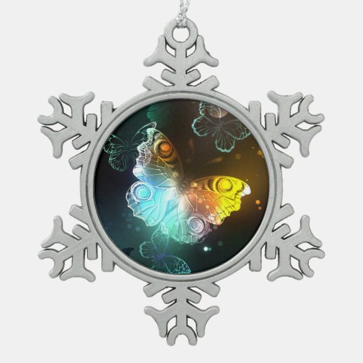 Lichtgevende vlinder en nachtvlinders tin sneeuwvlok ornament (Voorkant)