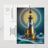 Lichtgevende vuurtoren te midden van golven briefkaart (Voorkant / Achterkant)