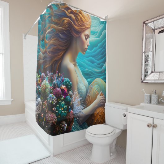 Lichtgevende Zeemeermin en Pareltjes Douchegordijn (In situ)