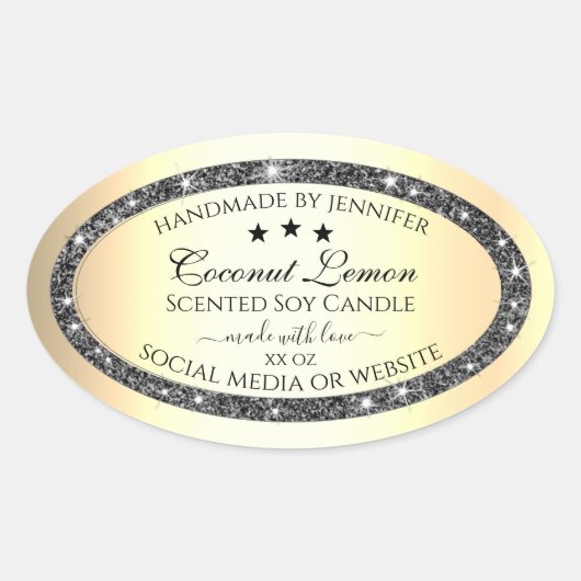 Lichtgevende Zilveren Glitter Goud Effect Product  Ovale Sticker (Voorkant)