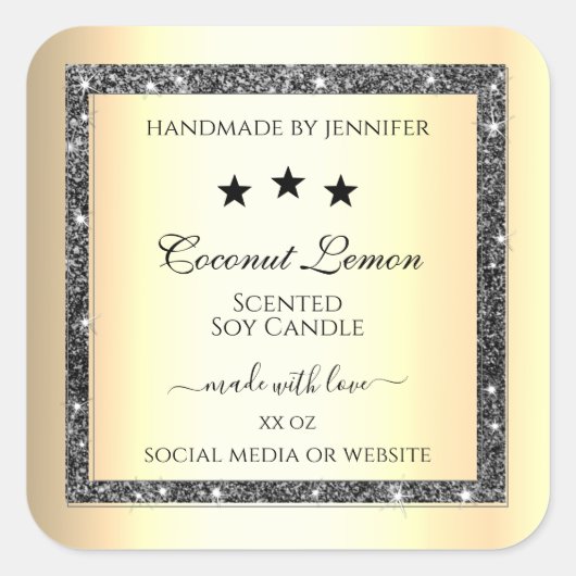 Lichtgevende Zilveren Glitter Goud Effect Product  Vierkante Sticker (Voorkant)