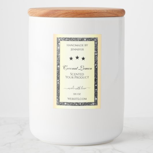 Lichtgevende Zilveren Glitter Goud Effect Product  Voedselcontainer Etiket (Voorkant)