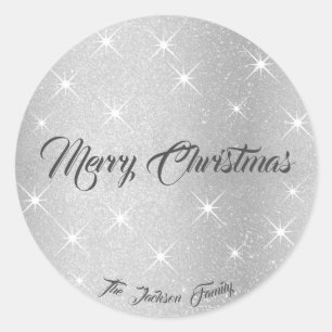 Lichtgevende Zilveren Glitter Sterren  X-mas Ronde Sticker