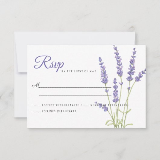 Lichtgewicht Paarse lavender Flowers Weddenschap R RSVP Kaartje (Voorkant)