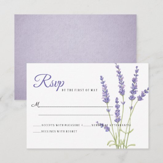 Lichtgewicht Paarse lavender Flowers Weddenschap R RSVP Kaartje (Voorkant / Achterkant)