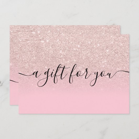 lichtgewicht roos goudglitter roze cadeaubon (Voorkant / Achterkant)
