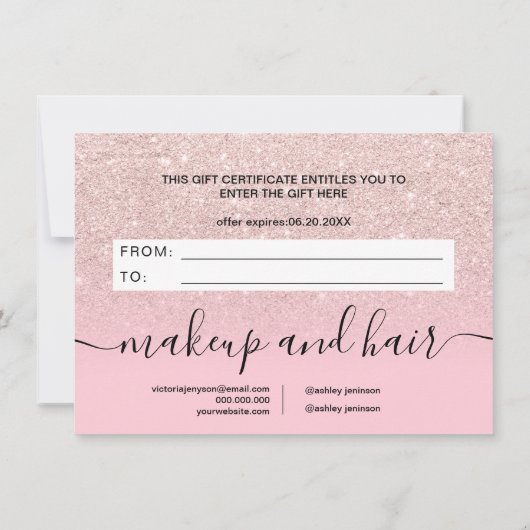 lichtgewicht roos goudglitter roze cadeaubon (Achterkant)