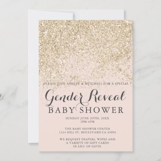 Lichtgoud glitter blush roze gender reveal baby kaart (Voorkant)